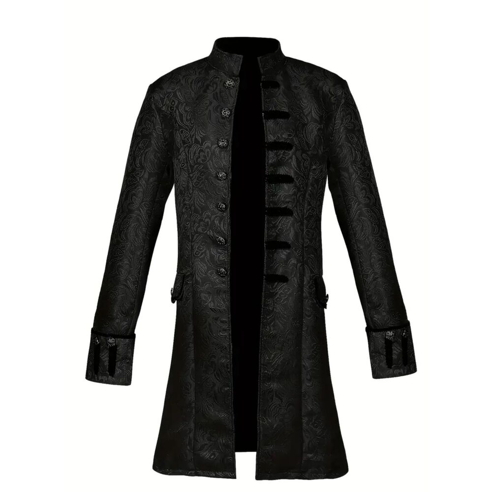 Vintage Style Single Breasted Stand Collar Overcoat Dinner Jacket Black 44 US 11